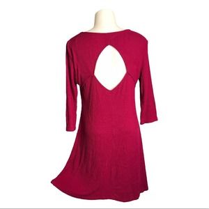 Alya | Red Ribbed Long Sleeve Sweater Dress Cut Out Back Mini Dress